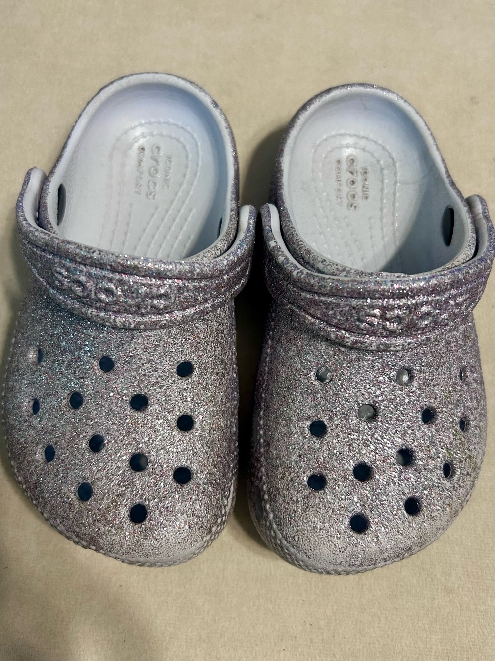 CROCS Kids Glitter Clogs in Silver Glitter